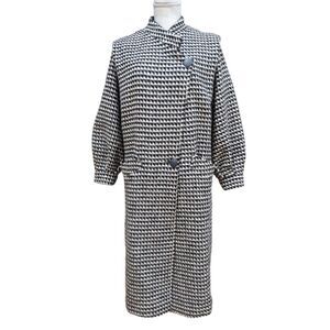 Vtg Fashions by JILL Houndstooth Pattern Wool Oversize Balloon Sleeve Coat S/M